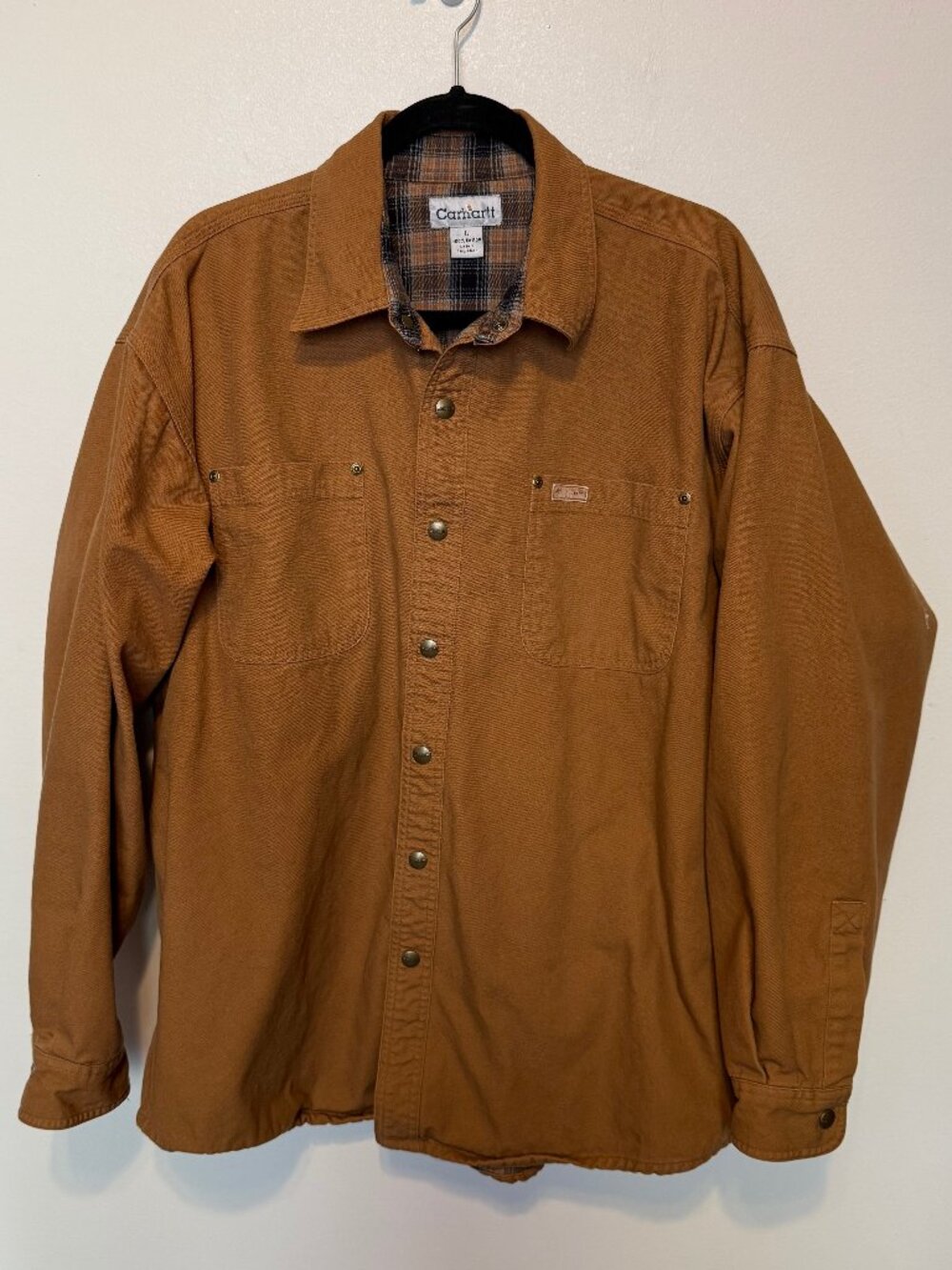 Carhartt 100% Cotton Tan/Brown Flannel Lined Work Jacket Size Large